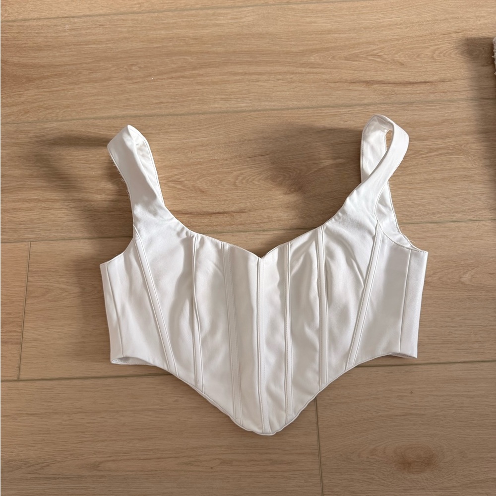 Meshki White Faux Leather Corset Top